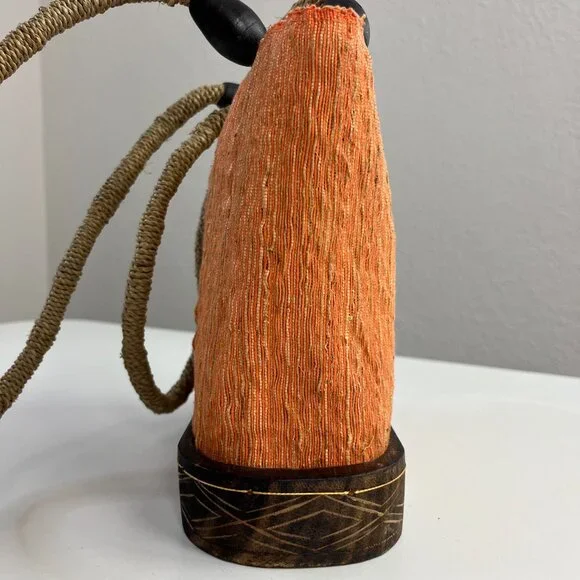 Orange Brown Natural Woven Wood Purse Tote Shoulder Bag Zip Closure - Picture 5 of 16